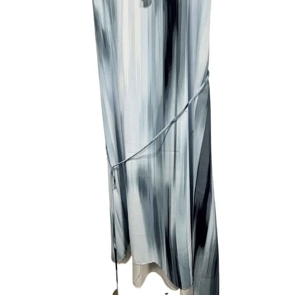 T Tahari Tie Dye Dress M NWT Light Blue Watercolor V-Neck Sleeveless Chiffon